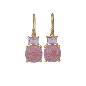 Fraise Quartz Double Pierre À La Main Designer Crochet À La Mode Cristal Boucles D'oreilles avec Prong Ensemble Bijoux De Mode Boucles D'oreilles Goujons - Product Image 1