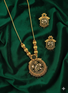 High Gold Peacock Pendant <b>Necklace</b> <b>Set</b> with <b>Pearl</b> Beads For Womens Traditional Bridal Jewelry For Special occasions - Product Image 4