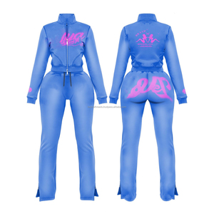 Conjunto Deportivo Personalizado Y2K para Mujer con Logotipo, Chaqueta con Cierre Completo y Pantalones Acampanados, Conjunto de 2 Piezas para Gimnasio y Fitness, Ropa Deportiva Femenina - Product Image 5