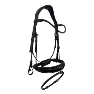 Bridon de cheval en cuir verni noir intégral avec nezier rembourré, frontale ornée de cristaux et tête anatomique - Modèle ADIBA OVERSEAS AO/B/74 - Product Image 2