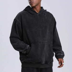 Vente en gros de sweat-shirts à capuche surdimensionnés pour hommes, lavés à l'acide, délavés à la pierre, épaules tombantes, coton lourd, molleton français, saison d'automne, veste à capuche - Product Image 2