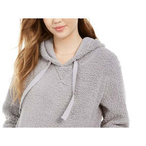 Felpa con cappuccio in sherpa grigia da donna Hippie Rose Juniors, taglia grande - Product Image 2