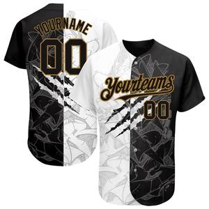 Patrón de grafiti personalizado Negro-Oro viejo 3D Camiseta de béisbol auténtica - Product Image 1