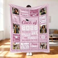 Cadeau de remise de diplôme : Plaid tricoté doux et chaud pour canapé, personnalisé avec nom et photo, design sur mesure, Étiquette avec logo, Promotion 2026