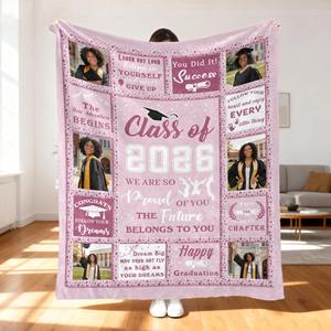 Cadeau de remise de diplôme : Plaid tricoté doux et chaud pour canapé, personnalisé avec nom et <span class=keywords><strong>photo</strong></span>, design sur mesure, Étiquette avec logo, Promotion 2026 - Product Image 4