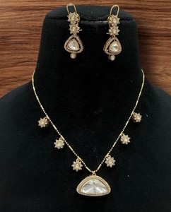 Ensemble de chaînes à maillons de style Polki plaqué or en laiton, bijoux fantaisie, collier artificiel - Product Image 1