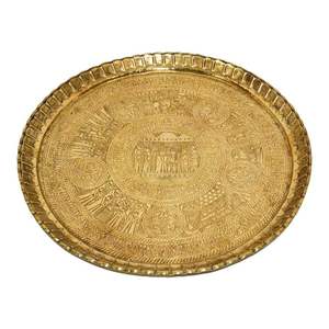 Bandeja para servir de latón pulido a mano con arte indio vintage, ideal para uso religioso, funciones familiares y decoración cultural - Product Image 5