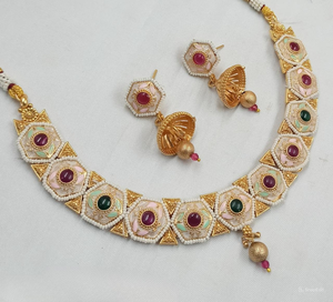 INDIAN TRADITIONAL and FASHIONABLE COPPER <b>JEWELLERY</b> BRIDAL WEDDING <b>JEWELLERY</b> SET for WOMEN EARRINGS and NECKLACE SET - Product Image 1