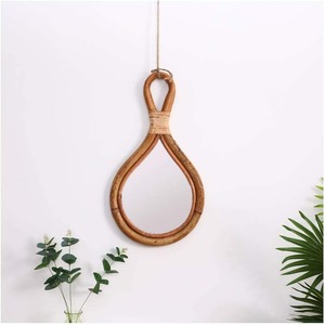 Espejos de pared de ratán en forma de gota de agua, decoración del hogar, espejo colgante de pared en forma de lágrima para sala de estar y dormitorio - Product Image 2