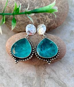 Boucles d'oreilles en argent Sterling 925 magnifiquement conçues bijoux en argent mignon Pariba pierre précieuse en cristal pour cadeau de fête de mariage pour elle - Product Image 1