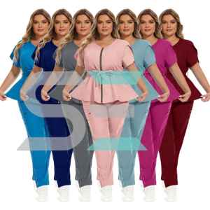 Vêtements de travail unisexe uniformes extensibles polyester spandex pour infirmière ensembles de gommages médicaux à la mode en vente - Product Image 6
