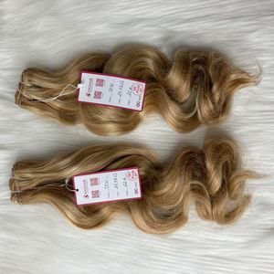 EXTENSIONS brésiliennes naturelles ondulées, DOUBLE tissage, cheveux vierges, mélange de couleurs marron, blond PIANO, cuticules alignées - Product Image 1