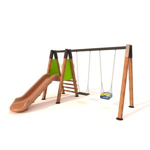 Modèle de terrain de jeu en bois pour enfants SG0938, toboggan simple et double balançoire, plastique durable pour une utilisation à l'école ou au parc - Product Image 1