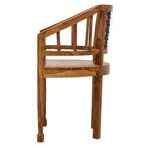 Fauteuil en bois de style Rajasthani antique Mobilier de maison élégant et relaxant avec travail minimaliste du métal - Product Image 5