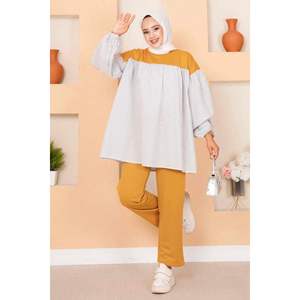 Autumn 2-Piece <b>Set</b> with Balloon Sleeves <b>and</b> Pocket Detail Mustard Hooded <b>Top</b> <b>and</b> Woven <b>Skirt</b> Size XS - Product Image 3