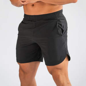 Shorts d'été pour hommes 100% nylon polyester, séchage rapide, décontractés, avec poches zippées pour la course à pied, la salle de sport et le yoga, uni noir - Product Image 5