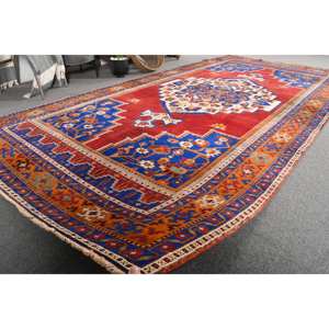 Alfombra Kilim clásica roja y azul de 5,2x10,9 pies, alfombras rectangulares turcas de área grande de lana, respaldo de látex de 10mm de espesor para sala de pasillo - Product Image 5