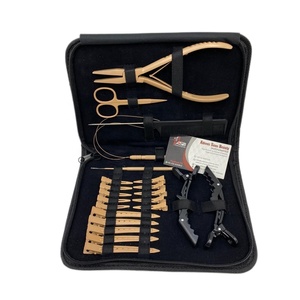 Kit d'outils de pinces à extension de cheveux en microbilles avec logo personnalisé, ensemble d'acier enduit de couleur brun clair pour le sertissage et le pressage des cheveux - Product Image 1
