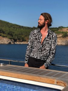 Camicia setosa a maniche lunghe per gli uomini con stampa ipnotica Look estivo moderno perfetto per il regalo - Product Image 2