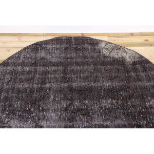 Tapis vintage 4,6 x 4,6 pieds, tapis turc noir à fleurs en laine - Product Image 4