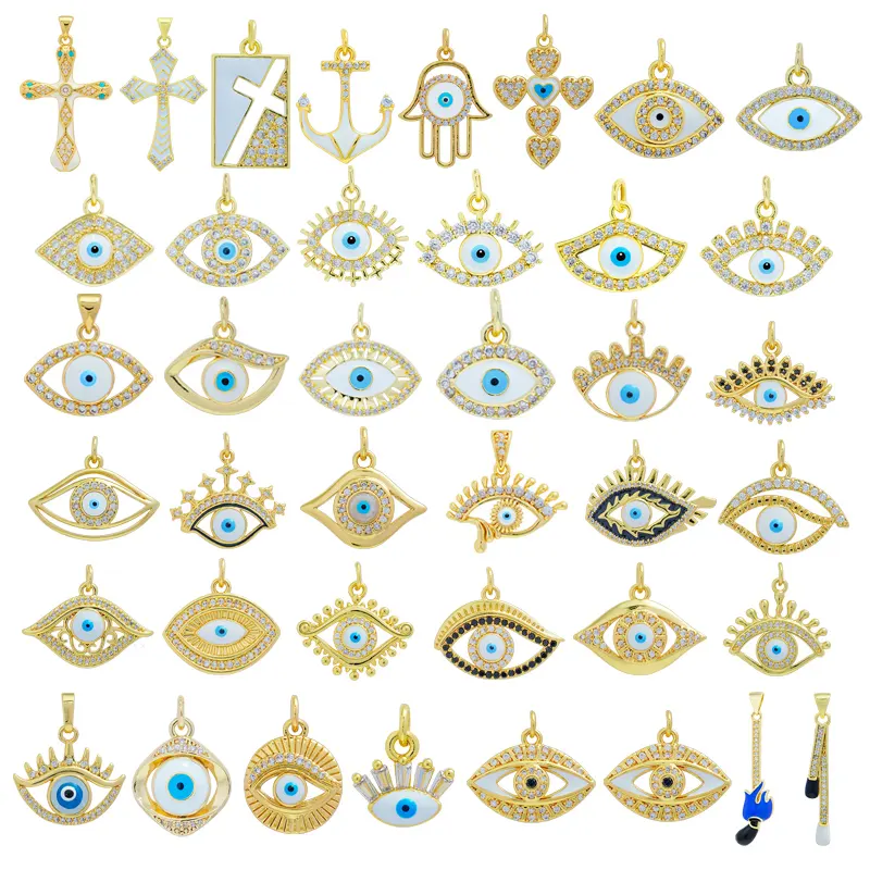 DIY Jewelry Accessories Gold Plated Bling Rhinestone Cross Turkish Lucky Eye Pendant Charms For Jewelry Making Bracelet Necklace