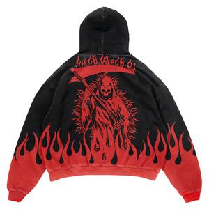 Sudadera con capucha personalizada Boxy Fit para hombre con estampado de Calavera, impresión digital lavada con ácido para la temporada de invierno - Product Image 2