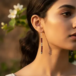 Boucles d'oreilles pendantes en argent 925 pour femmes, ornées de grenat, plaquées or, style mignon, boucles d'oreilles pendantes, améthyste, quartz, perle, diamant, cadeau parfait - Product Image 2