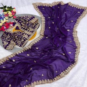 VASTRA COTTAGE Pure Soft Fancy <b>Satin</b> Silk Saree with Sequence Coding Embroidery Cutwork Border and Matching Embellished <b>Blouse</b> - Product Image 5