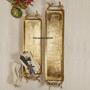 Plateaux de service en laiton de concepteur de vente chaude de qualité supérieure avec des motifs ornés idéaux pour les cadeaux et le plateau de service à la maison - Product Image 1