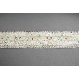 Turkish Vintage Rug, 1.9x7.6 ft <b>Runner</b> Rug, White <b>Blue</b> Abstract Rug - Product Image 2