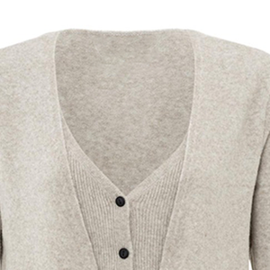 Cardigan décontracté à col en V pour femmes, tissu doux et léger en laine/acrylique, tricoté à boutons, manches longues, vêtements d'hiver de couleur neutre - Product Image 3