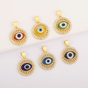 QIKU Vente en gros de breloques porte-bonheur en forme de mauvais œil en cristal de zircon et cuivre pour la fabrication de bijoux - Product Image 1