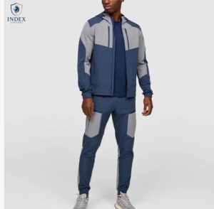 Conjunto Deportivo Index Apparel para Hombre, Color Azul Grisáceo, Bloques de Color, Manga Larga, con Capucha y Cierre de Cremallera, Estilo Deportivo Casual para Otoño - Product Image 1