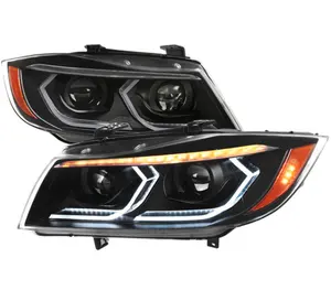 Hot-selling Front light Dual Projector Headlights for 2006-2011 BMW E90 3 Series Sedan 3D Iced LED (Black Housing/Clear Lens)