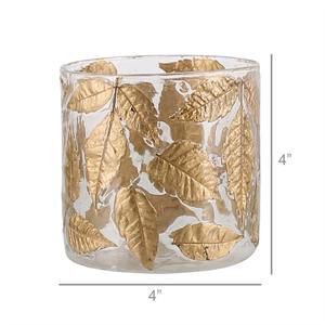 Votivo de vidrio borosilicato transparente hecho a mano con hojas de otoño de hoja de oro real para minoristas de decoración del hogar de alta gama - Product Image 3