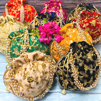 Nouvel arrivage de sac ethnique de travail de broderie dorée fait à la main pour femmes cadeau de mariage beau sac de travail brodé Potli pour femmes