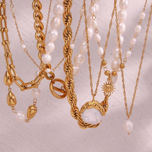 Acero inoxidable antideslustre joyería occidental pendientes de perlas de agua dulce pulsera collar de oro - Product Image 2