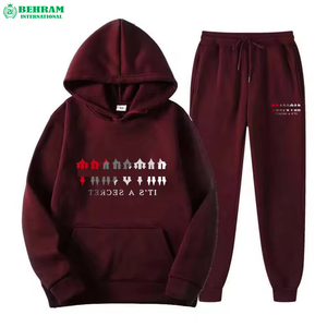 Behram International Top Premium Customized 2-Piece Unisex 100% Cotton Heavyweight Breathable Winter Hooded Drawstring <b>Tracksuit</b> - Product Image 3