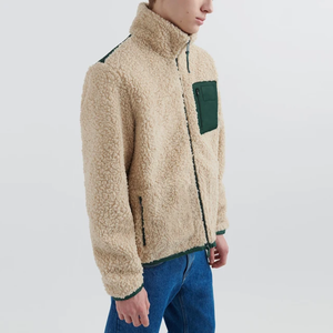 Logo brodé personnalisé col montant veste polaire Sherpa pelucheux en laine pour hommes - Product Image 3