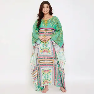 Cravate 100% coton avec impression numérique, kaftan en coton à imprimé floral, longueur maxi, fabrication personnalisée - Product Image 1