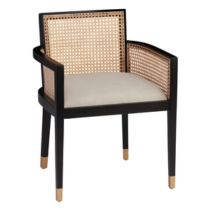 Refined Midcentury Modern Cane Back Wood Dining <b>Chair</b> Polyester Upholstery Home Apartment <b>Restaurant</b> Hotel Interior Project Use - Product Image 1