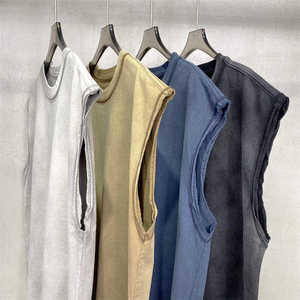 Débardeur en coton tricoté pour homme, respirant, à séchage rapide, lourd, surdimensionné, délavé à l'acide, côtelé, streetwear 3D, col rond - Product Image 5