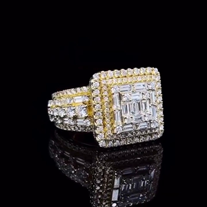 แหวนเพชรโมอิสทรงสี่เหลี่ยมสไตล์ฮิปฮอปเย็นทรงกลมและบาแกตต์ตัดเครื่องประดับสำหรับผู้ชายแหวน925เงินสเตอร์ลิง - Product Image 3