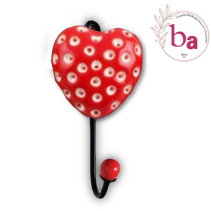 Durable Stylish Hand-Crafted Etched Red Ceramic Heart Tile <b>Wall</b> <b>Coat</b> <b>Hook</b> Keychain Product Category <b>Hooks</b> & Rails - Product Image 1