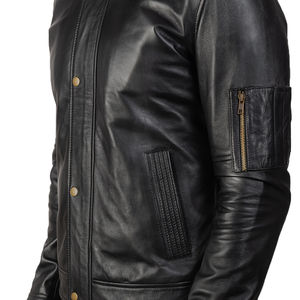Blouson aviateur en cuir d'hiver personnalisé OEM avec col montant, imperméable, logo personnalisé, cuir véritable, blouson universitaire pour homme - Product Image 6