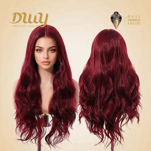 ROXY DWY Long Middle Lace Parting Wavy Synthetic <b>Wig</b> Red with Transparent Lace Color - Product Image 5