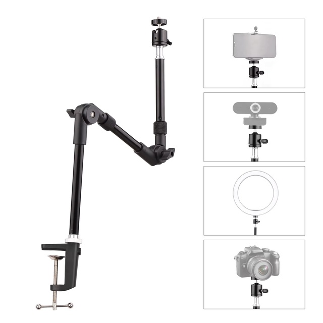 Flexible Foldable Desk Mount Stand Metal Bracket 3kg Load Capacity for LED Ring Light Webcam Camera Smartphone