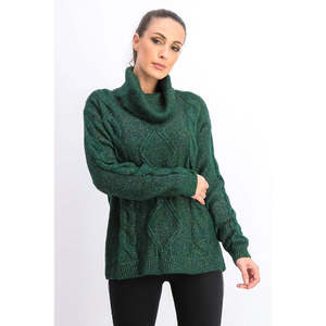 Maglione da Donna Charter Club con Collo ad Anello, Lavorazione a Trecce e Glitter, Traspirante, Stile Casual per Autunno/Inverno, Taglia Grande, Verde - Product Image 1