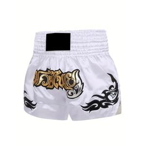 Pantalones cortos de boxeo de gimnasio MMA de alta calidad de talla grande Muay Thai para hombres y mujeres con posición de logotipo frontal de función elástica - Product Image 3
