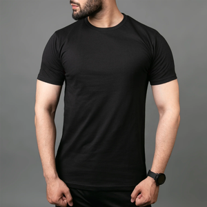 Venta al por mayor 300 Gsm Camiseta negra de gran tamaño Logotipo personalizado 100% Algodón Peso pesado Camiseta para hombre Patrón sólido - Product Image 1